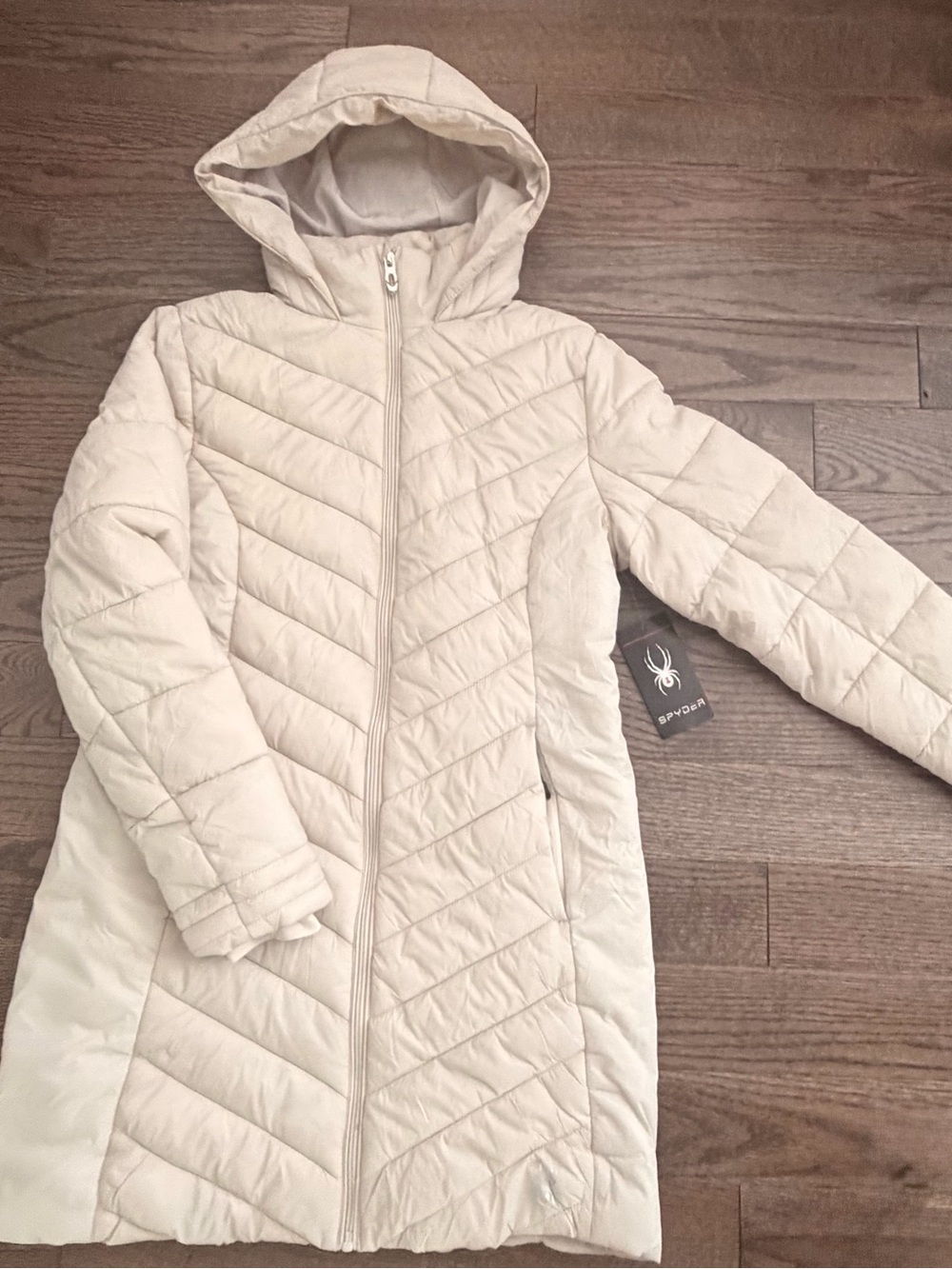 Spyder Women's Cream Quilted Hooded Puffer Coat